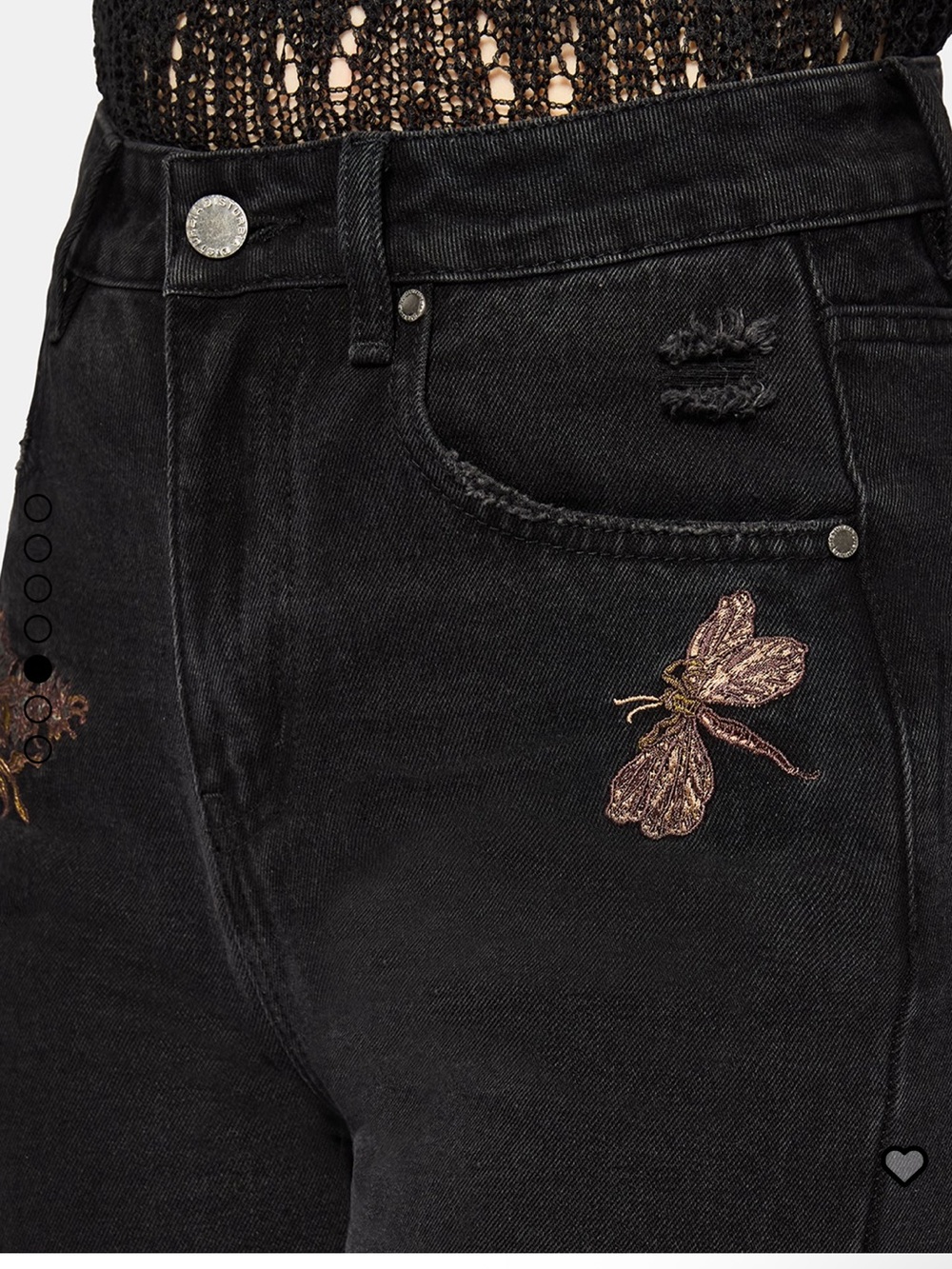 Disturbia Black High-Rise Jeans with Metallic Insect Embroidery